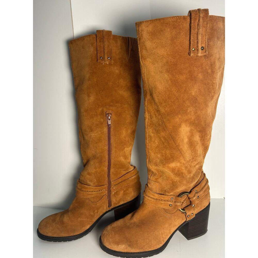 NWOB Jessica Simpson Dark Camel Suede knee high heeled riding boots size 8.5